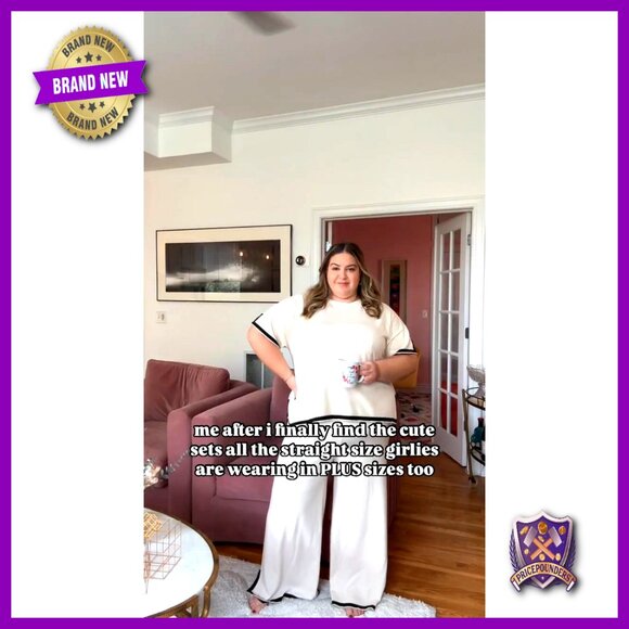 Plus Size Lounge Set 2 Piece Pullover Top Wide Leg Pants Travel Outfit - Picture 7 of 7